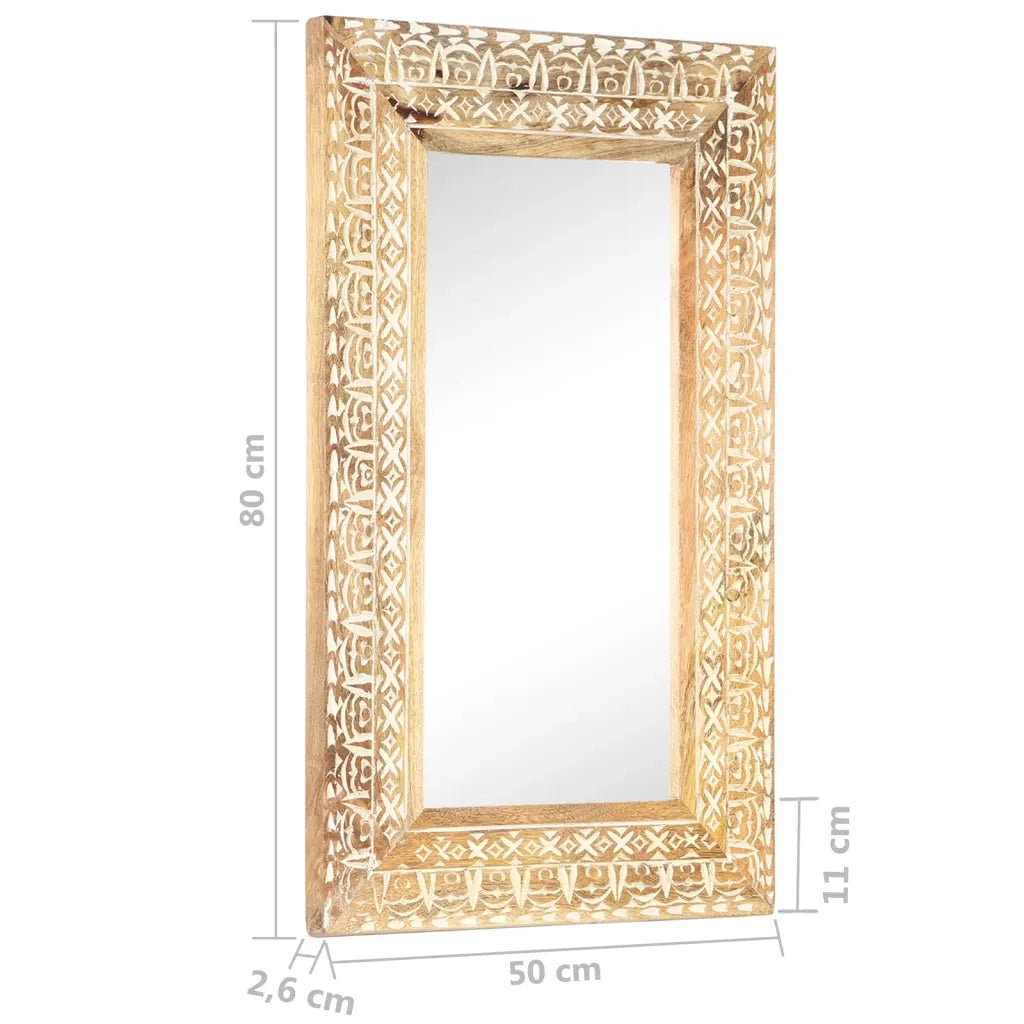 Specchio Intagliato a Mano 80x50x2,6 cm in Massello di Mango 321645