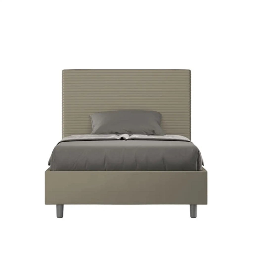 Letto matrimoniale francese con rete imbottito 140x190 similpelle cappuccino Focus