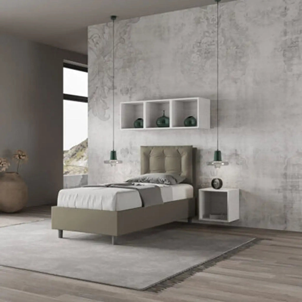 Letto singolo contenitore imbottito 80x190 similpelle cappuccino Annalisa