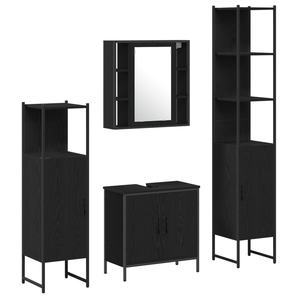 Set di Mobili per Bagno in 4 Pezzi Rovere Nero Legno Ingegnerizzato