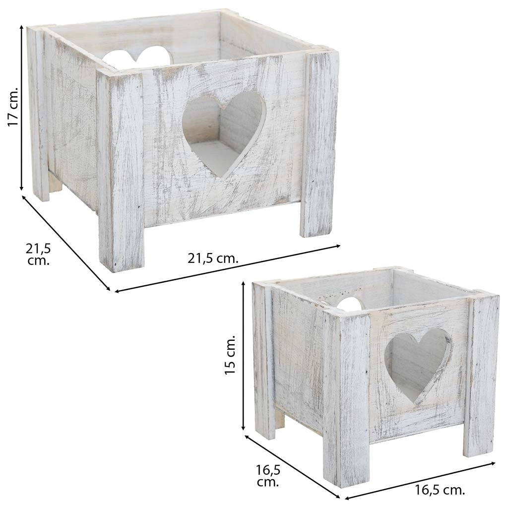 Set di 2 cestini in legno bianco