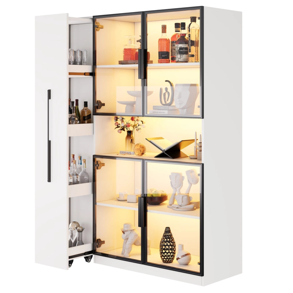 Vetrina bianca con LED e ripiani estraibili 110×35×160 cm