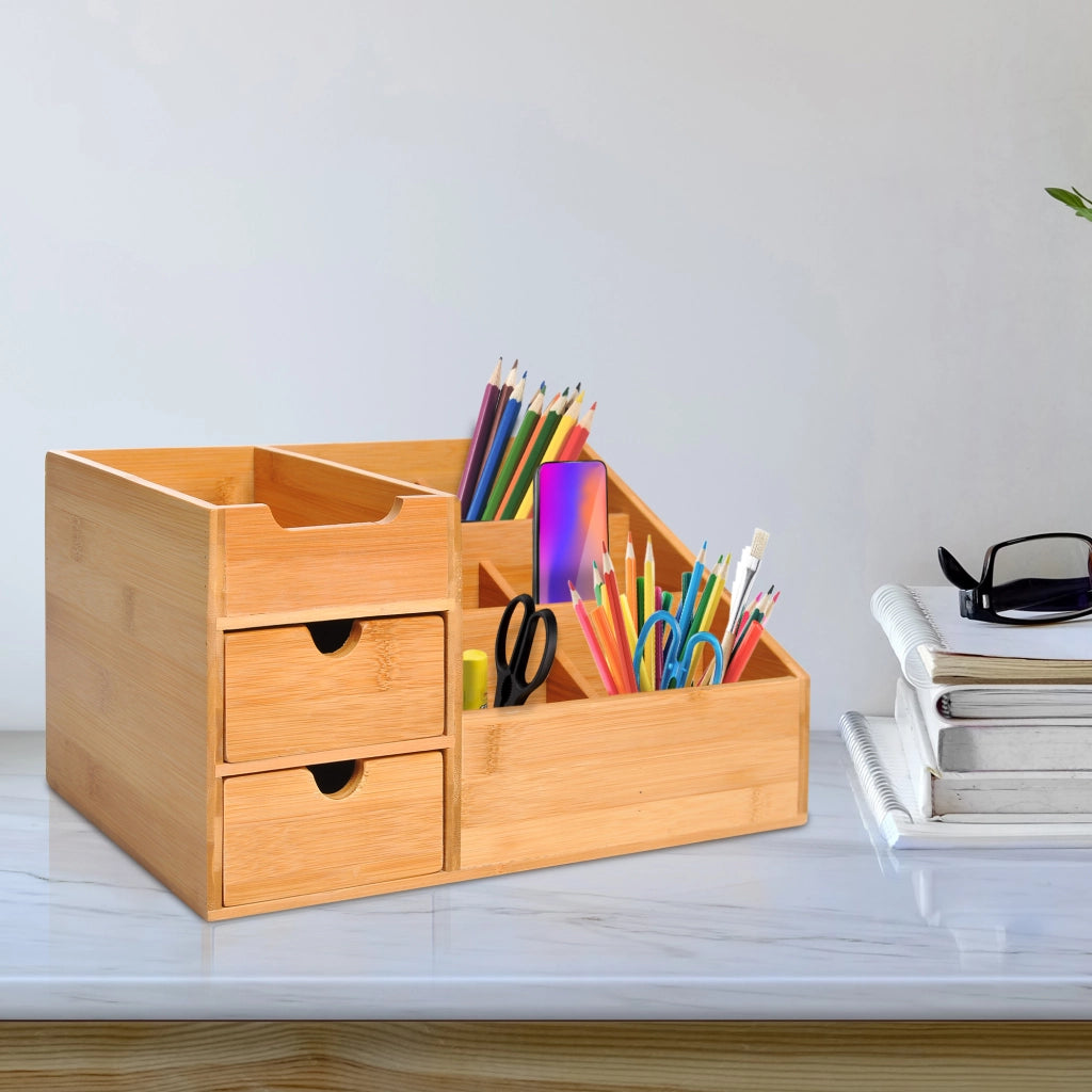 Organizer da Scrivania in Bamb¨´ ¨C Xylo ¨C 7 Compartimenti 2 Cassetti Verniciato