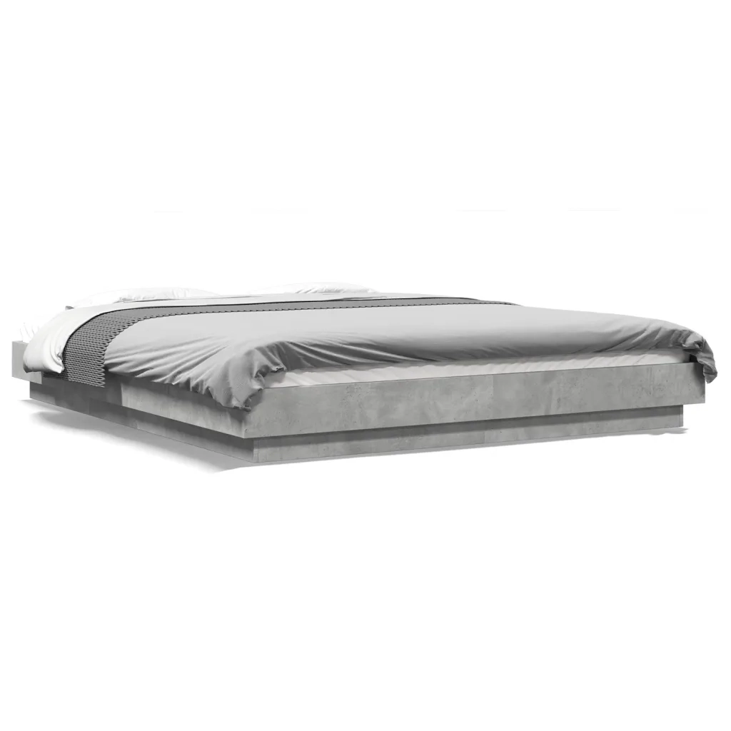 Letto matrimoniale | Letto per adulti | Giroletto Luci LED Grigio Cemento 150x200 cm Legno Multistrato