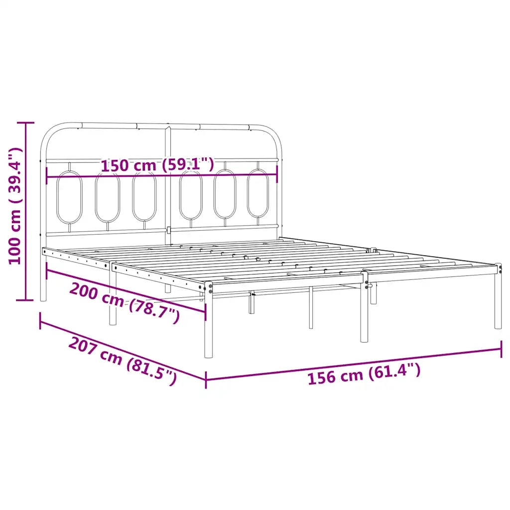 Giroletto con Testiera-Struttura Letto con testiera in Metallo Nero 150x200 cm 458701