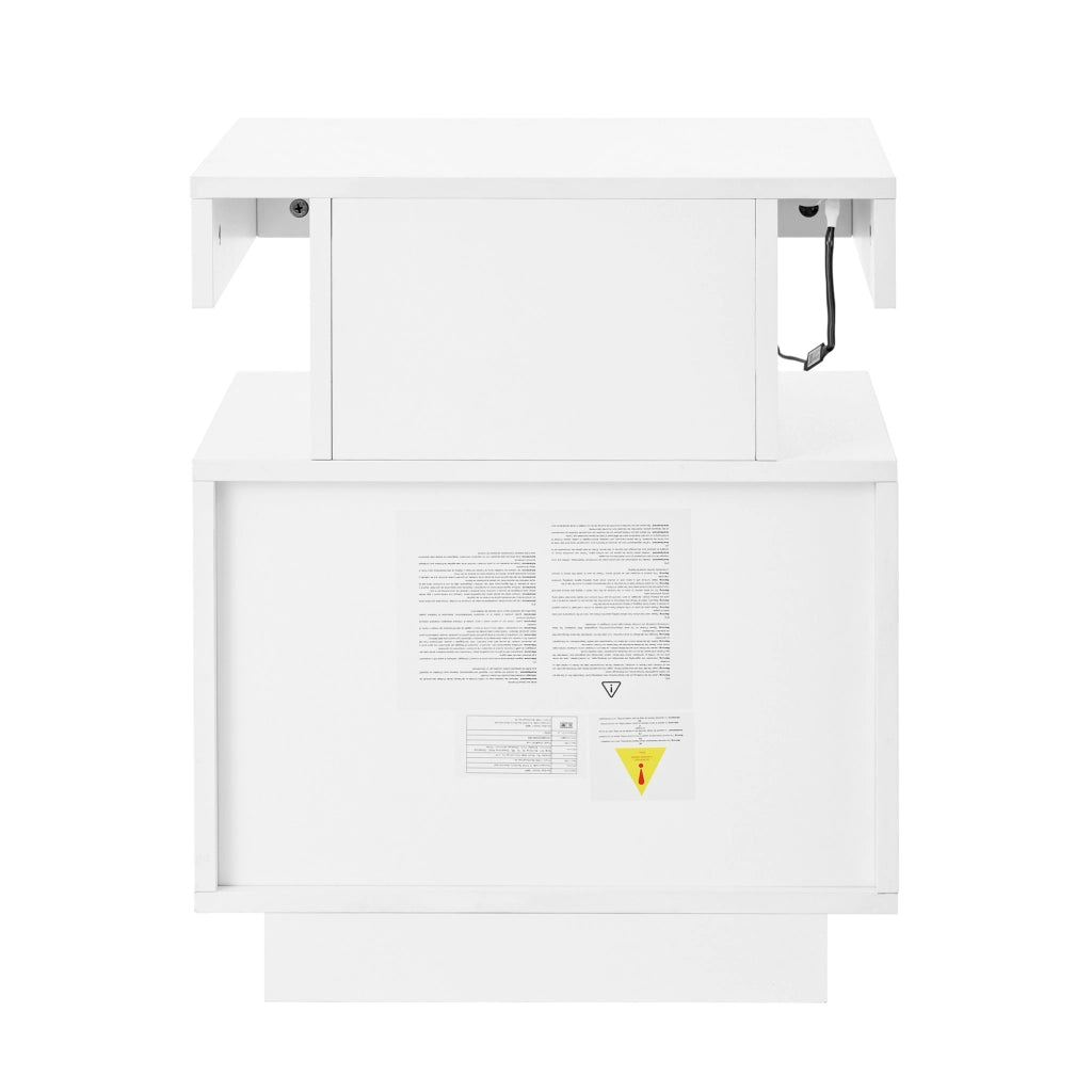 Comodino 50x40x60 cm con illuminazione LED a 3 colori; cassetto spazioso; truciolare bianco