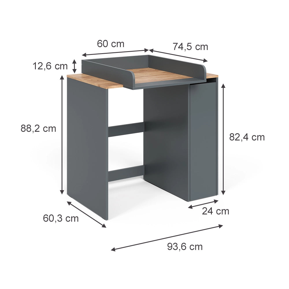 Mobile lavatrice Viktor Antracite/Rovere dorato 93.6 x 88.2 cm 2 parti con fasciatoio Vicco
