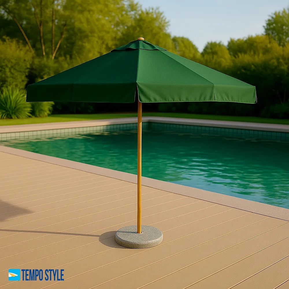 Tempo Style - Ombrellone da Giardino Vomero 3x3 m | Ombrellone da Esterno in Alluminio e Poliestere 180g/㎡ (Verde/Legno Rovere)