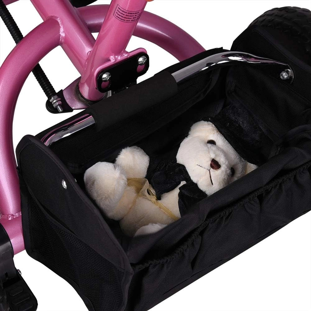 Triciclo 4in1 per Bambini da 1 Anno Passeggino con Maniglione Biciletta Bimbi Neonato Cappottina Cintura Bici a Tre Ruote Copertura Pioggia