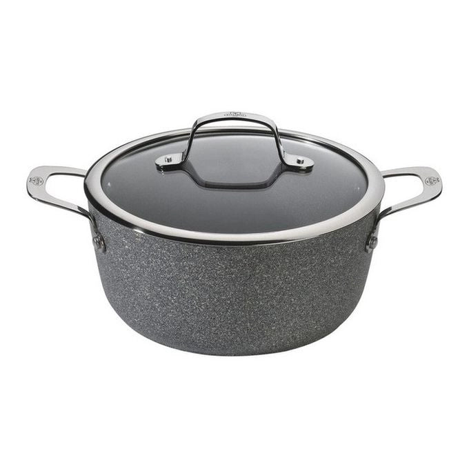 BALLARINI 75002-826-0 Salina Granitium Tegame 2,67 L con Coperchio in Vetro Acciaio Inox Alluminio Forgiato 6 Strati Antiaderente con Rinforzo al Titanio Induzione e Forno colore Grigio