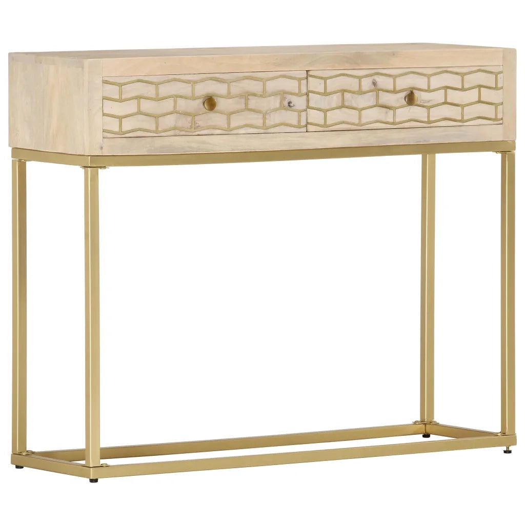 Tavolo Consolle Oro 90x30x75 cm Legno Massello di Mango 286505