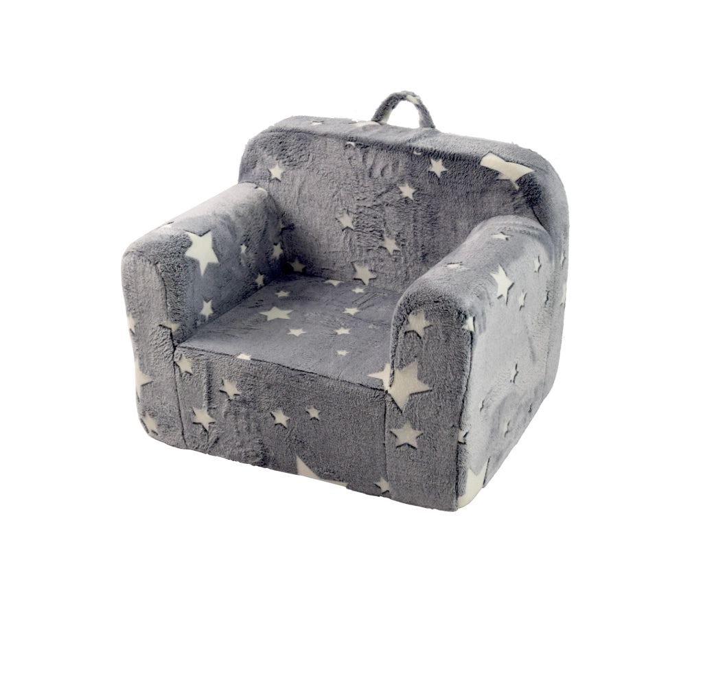poltroncina bimbi 64x49x49 cm grigio stelle con maniglia e tasca