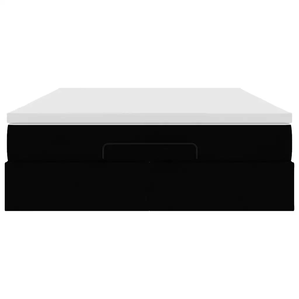 Struttura Letto Pouf con Materasso Nero 140x190 cm in Tessuto