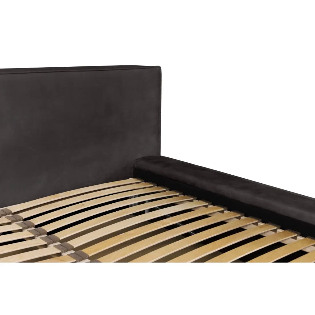 Letto contenitore VELORA – Grigio antracite – 140x200 cm – Tessuto velluto morbido – Rete sollevabile – Spazio di stoccaggio integrato