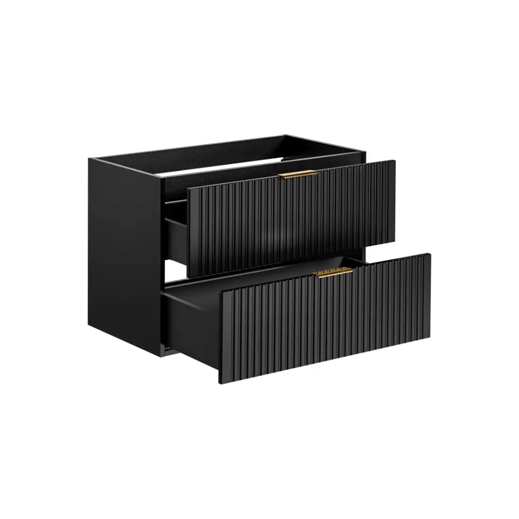 Mobile sottolavabo NOXERA – 80 cm – 2 cassetti – Nero opaco – Finitura scanalata sospesa