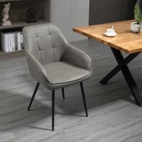 Sedia da Pranzo in Stile Industriale con Schienale, Sedia da Soggiorno Moderna in  Finta Pelle e Metallo Nero, 61x58x84 cm, Grigia