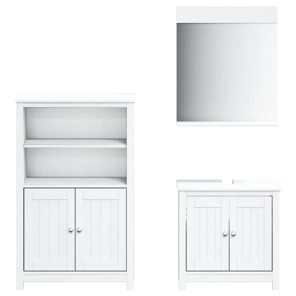 Set Mobili da Bagno 3 pz BERG Bianco in Legno Massello di Pino