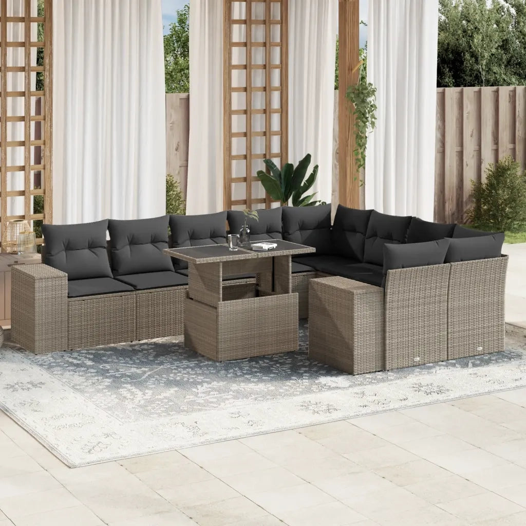 Set Divano Giardino 10 pz con Cuscini Grigio Chiaro Polyrattan