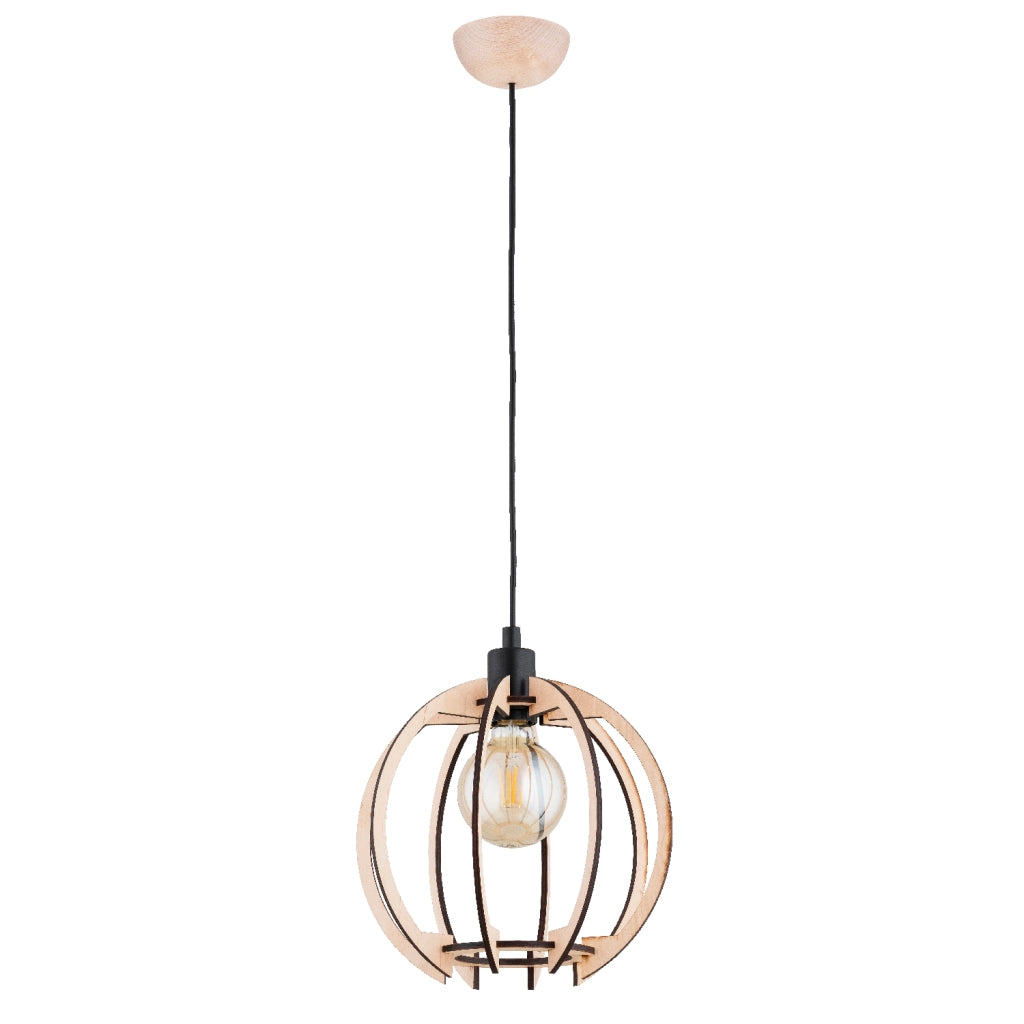 Lampada a sospensione scandi legno nero E27 15W Tommy Alfa