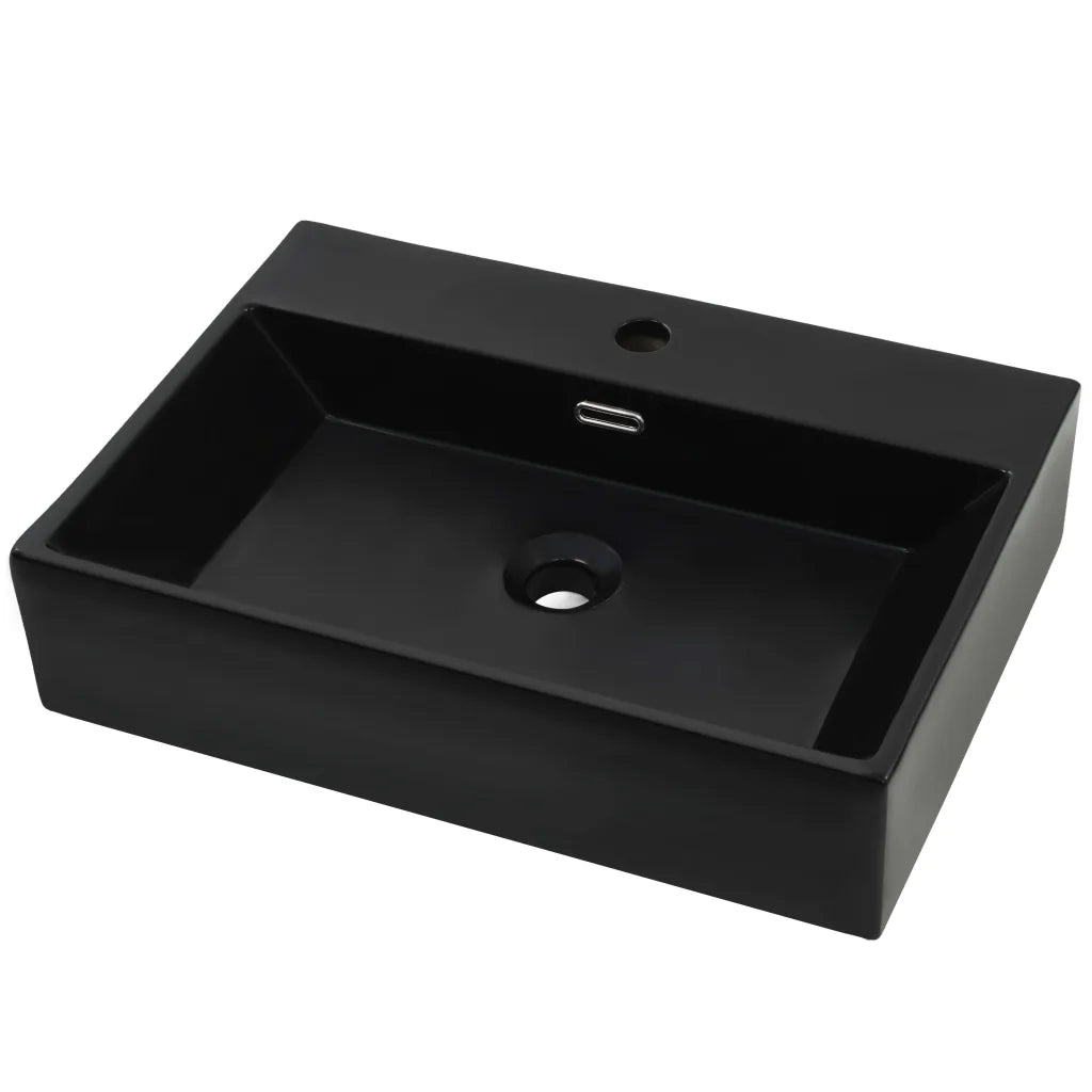 Lavandino con Foro Rubinetto Ceramica Nero 60,5x42,5x14,5 cm cod mxl 53015