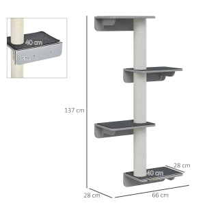 ALBERO RICREATIVO DA PARETE PER GATTI 66x28x137 cm MDF Grigio Chiaro