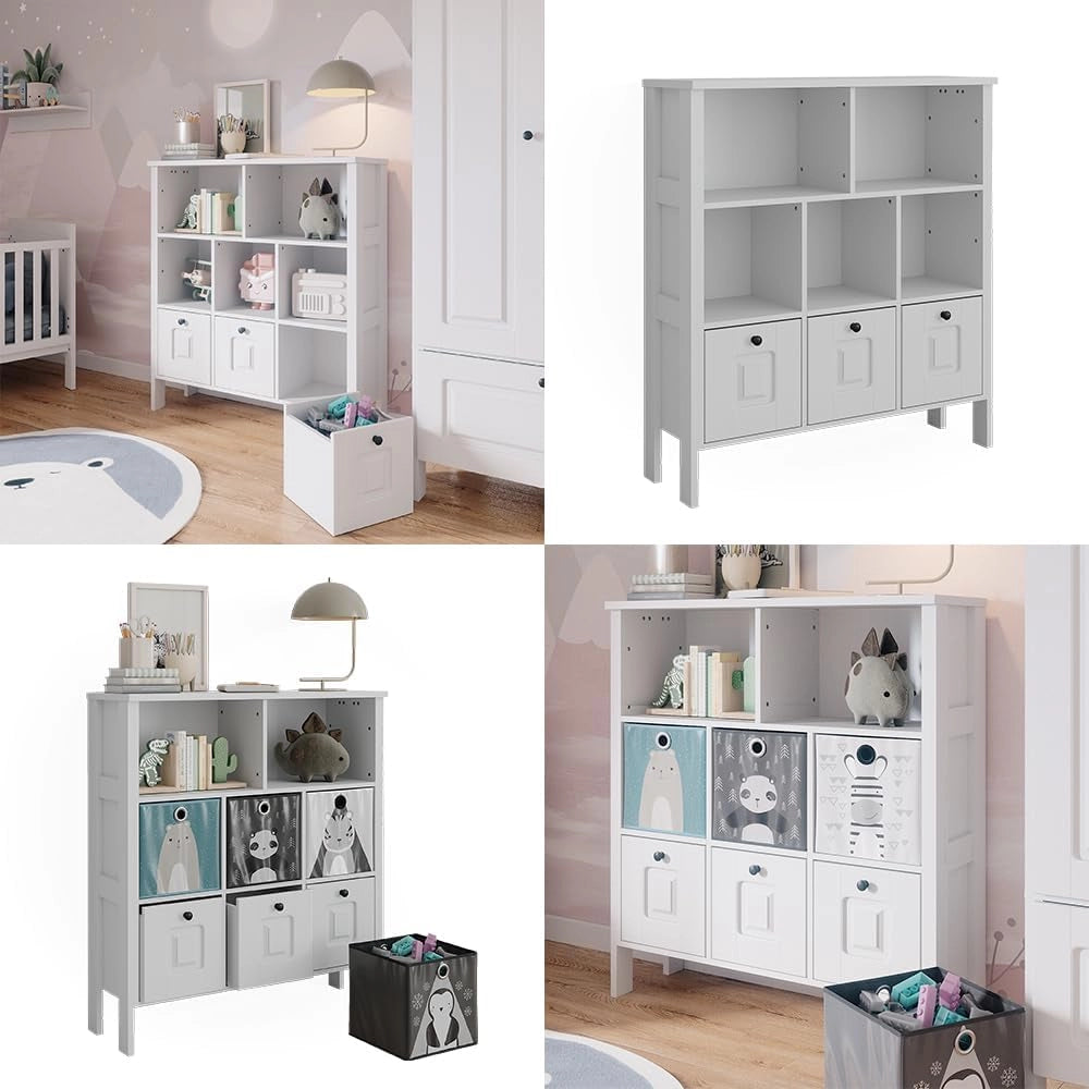 Libreria bambini Ajaton, Bianco, 103.6 x 113.4 cm, combinabile per riporre giocattoli e libri