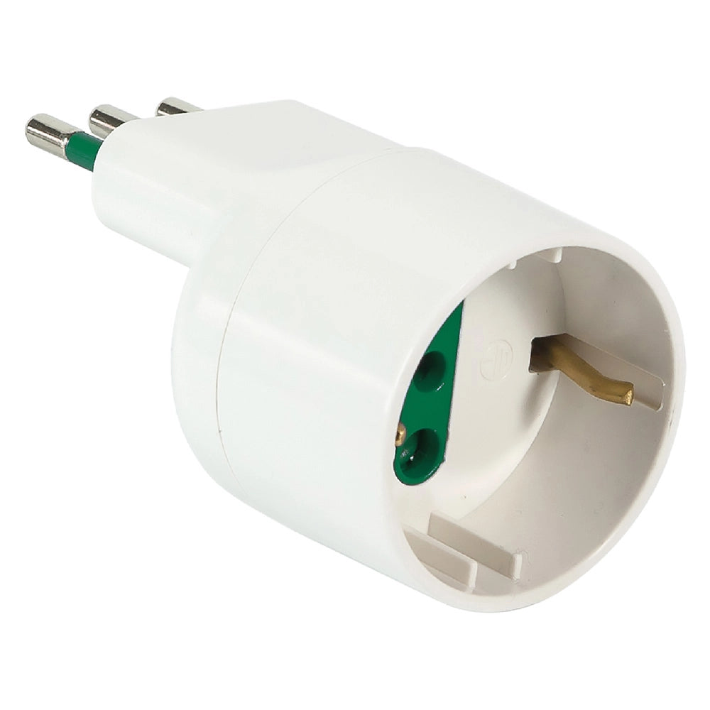 ADATTATORE SINGOLO SPINA ASIMMETRICA 'SALVASPAZIO' spina 2P + T 10A - bianco  - FANTON