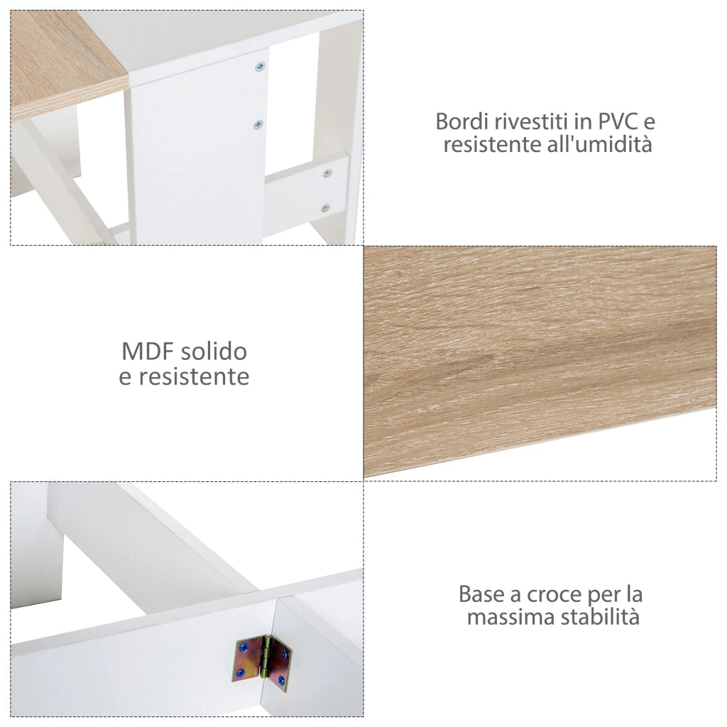 Tavolo da Pranzo Allungabile Pieghevole in Legno Rovere Bianco ¨C Zephmum ¨C 103x76x73.5cm