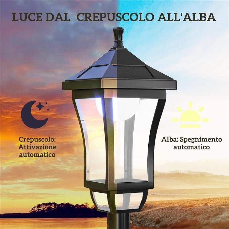 LAMPIONE DA GIARDINO CON 6H AUTONOMIA E ANCORAGGIO A TERRA, IN ABS E POLICARBONATO, 15X15X127 CM, NERO