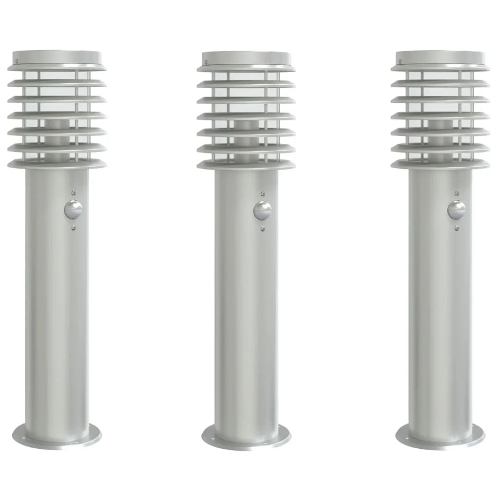 Lampade da terra per esterni con sensori 3 pezzi acciaio inox argento 02_0042568