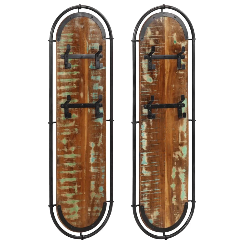 Set di 2 appendiabiti da parete salvaspazio 34 x 110 cm design unico in legno massello marrone 02_0057622