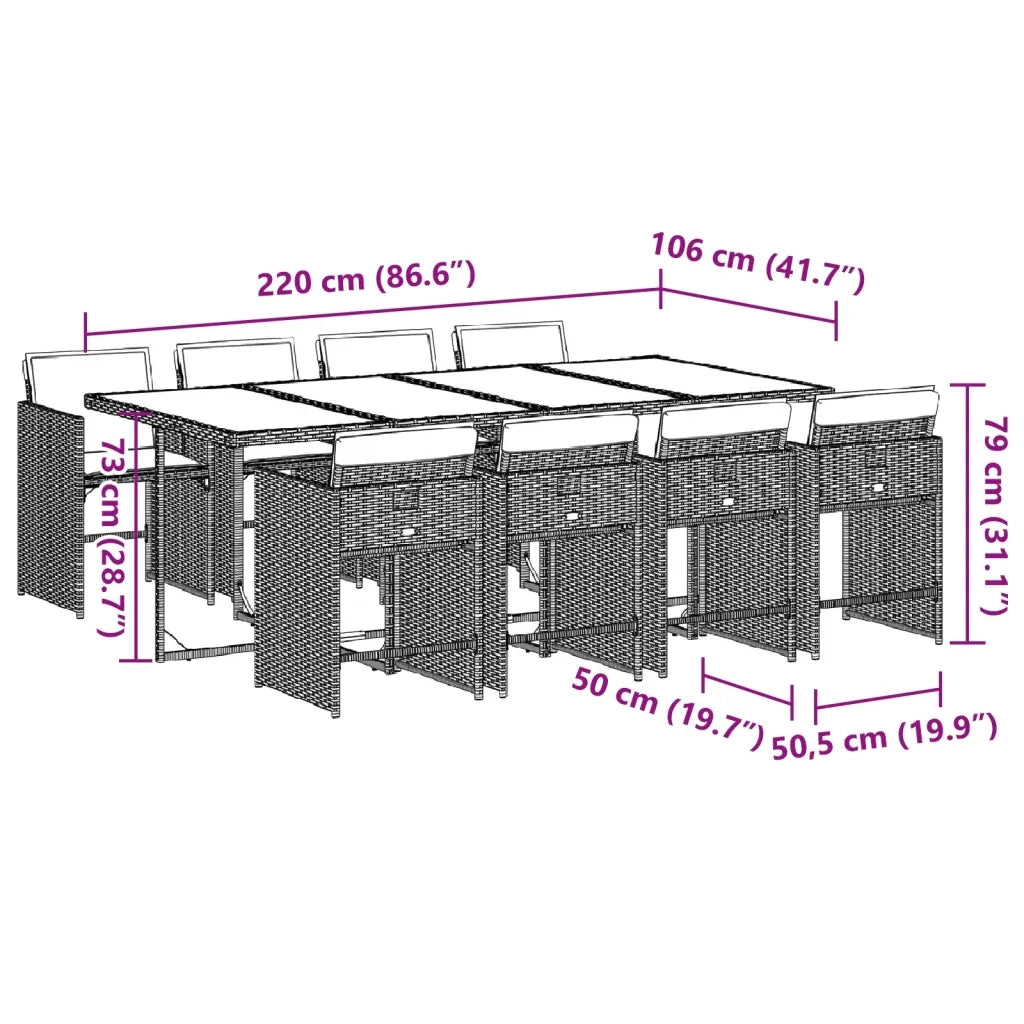 Set Pranzo da Giardino 9 pz con Cuscini Beige Misto Polyrattan