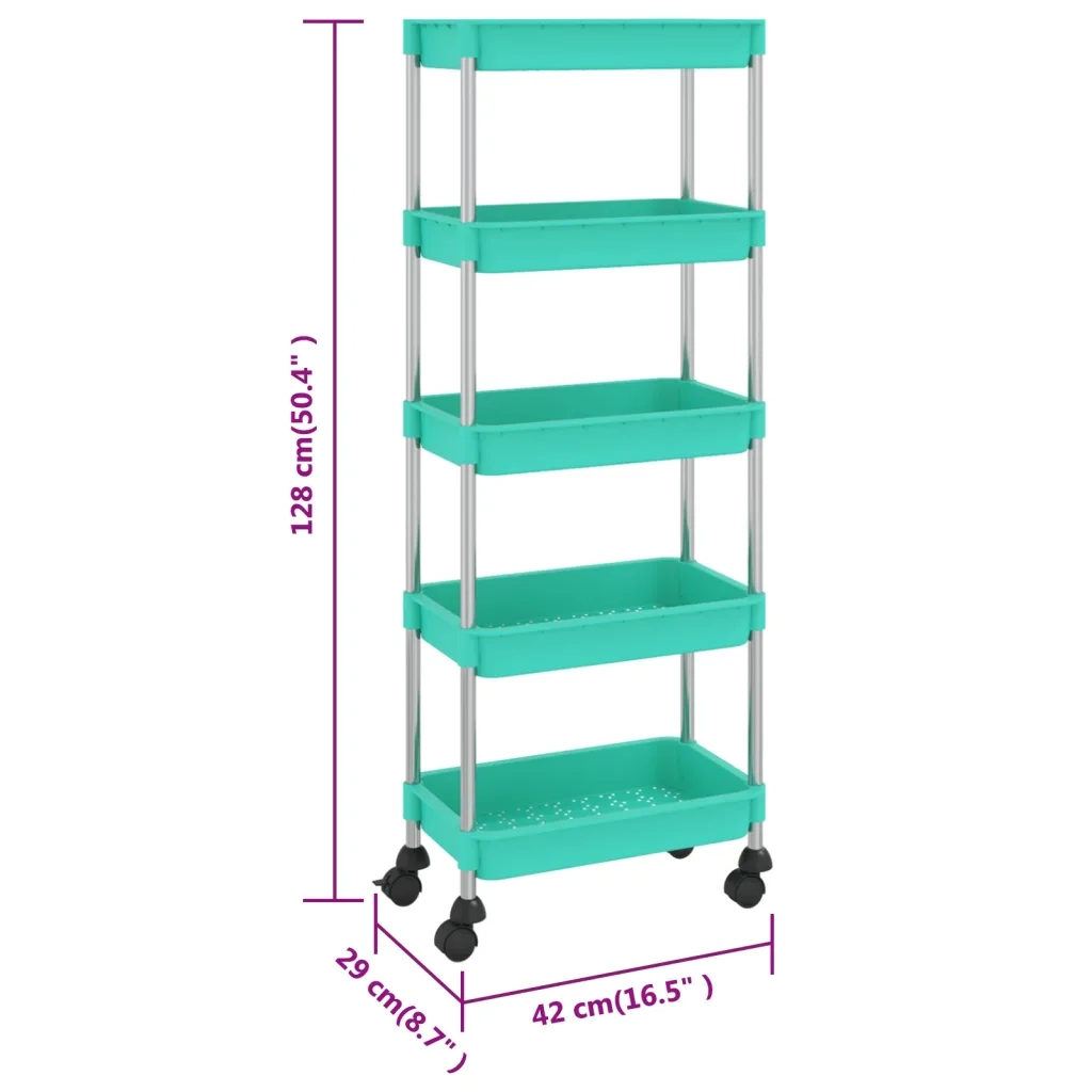 Carrello da Cucina 5 Ripiani Turchese 42x29x128 cm Ferro e ABS CFW5123652