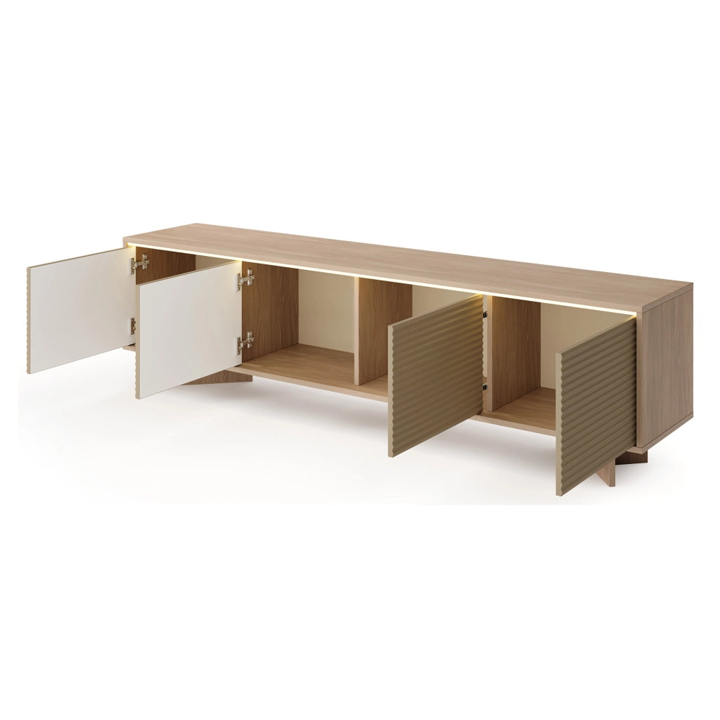 Kame, Mobile Porta tv un Ripiano, 204x40x54h cm Marrone Rovere
