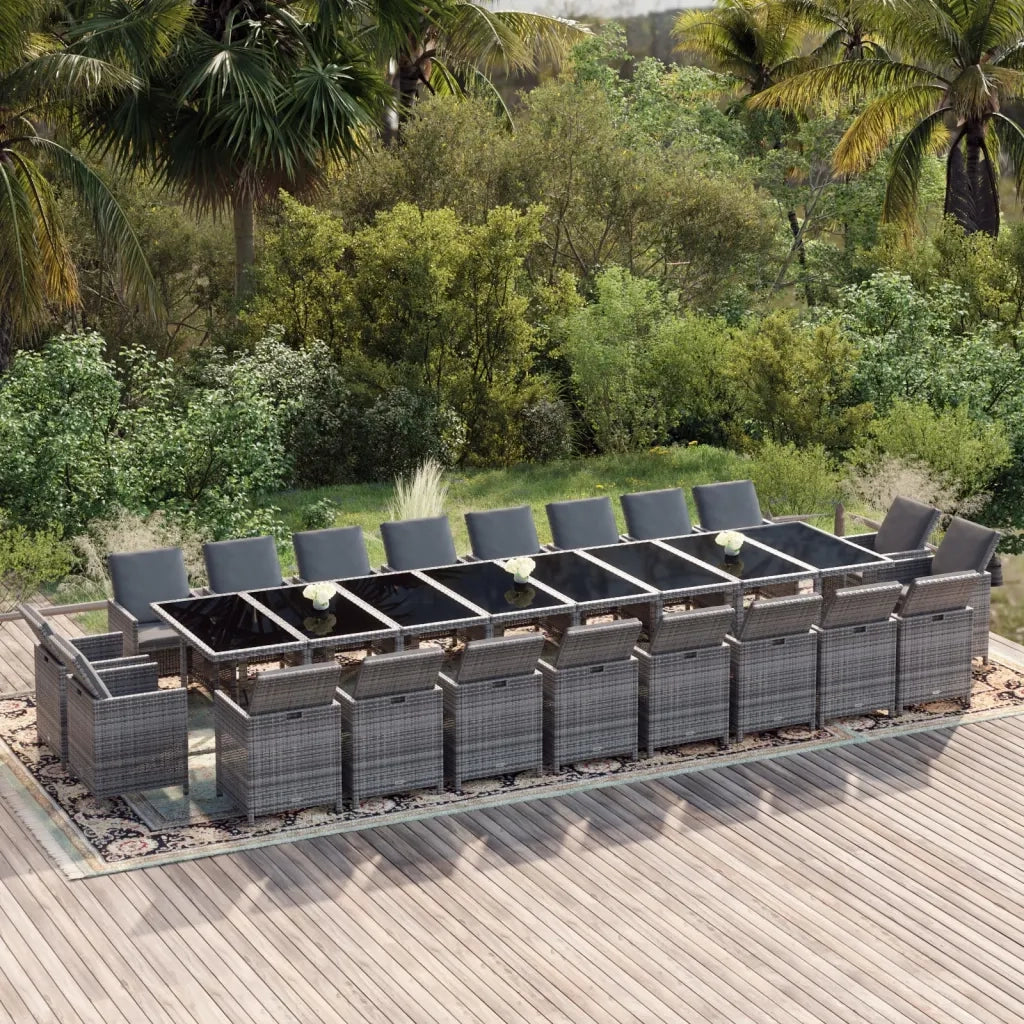Set da Pranzo per Giardino 21pz con Cuscini Polyrattan Grigio cod mxl 36004