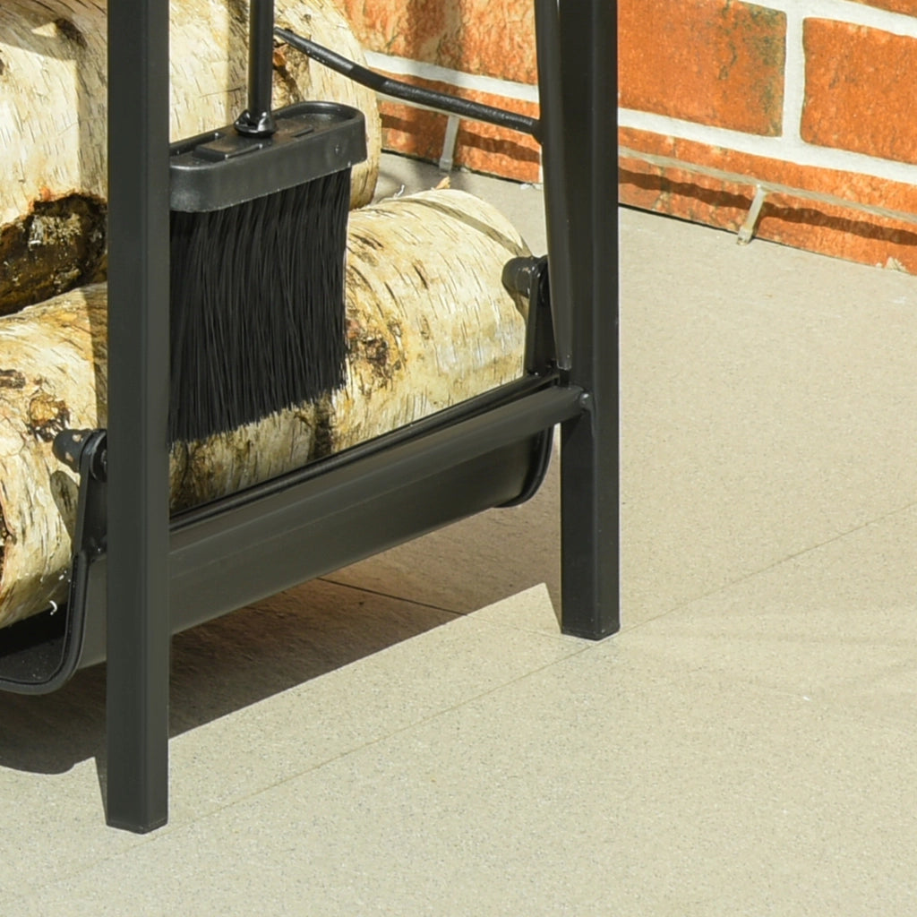 EasyComfort Portalegna da Interno ed Esterno in Metallo a 2 Ripiani, Porta Legna per Interni con Supporti Rimovibili, Paletta, Scopa, Attizzatoio e Pinza, 44.5x29.5x73 cm, Nero
