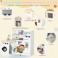 Cucina Giocattolo 2 Pezzi per Bambini 3-6 Anni con Utensili da Cucina, Luci ed Effetti Sonori, in MDF e PP