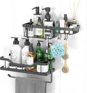 Scaffale Bagno per Docce Organizzatore Bagno senza Fori Organizzatore Cucina Accessori Bagno per la Conservazione e l'Organizzazione Caddy per la Doccia Mat Zwart