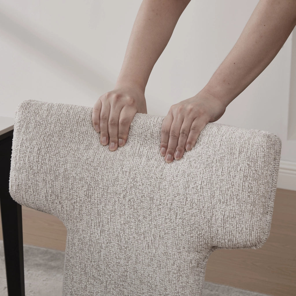 Poltrona Accent in Tessuto Chenille senza Braccioli ¨C MINIMAL ¨C Beige, Set 2 Pezzi, Gambe in Legno
