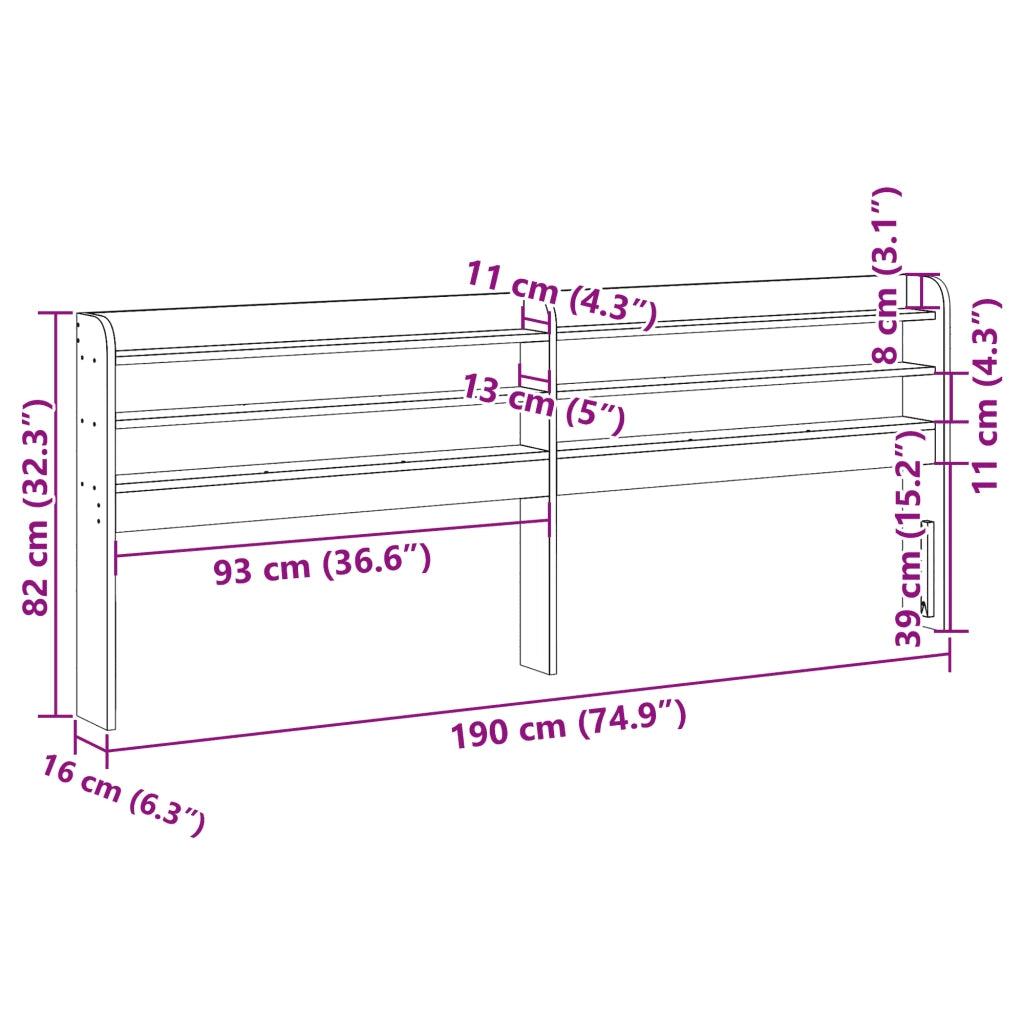 Testiera con Ripiani-Testata contenitore 180 cm in Legno Massello di Pino 583543