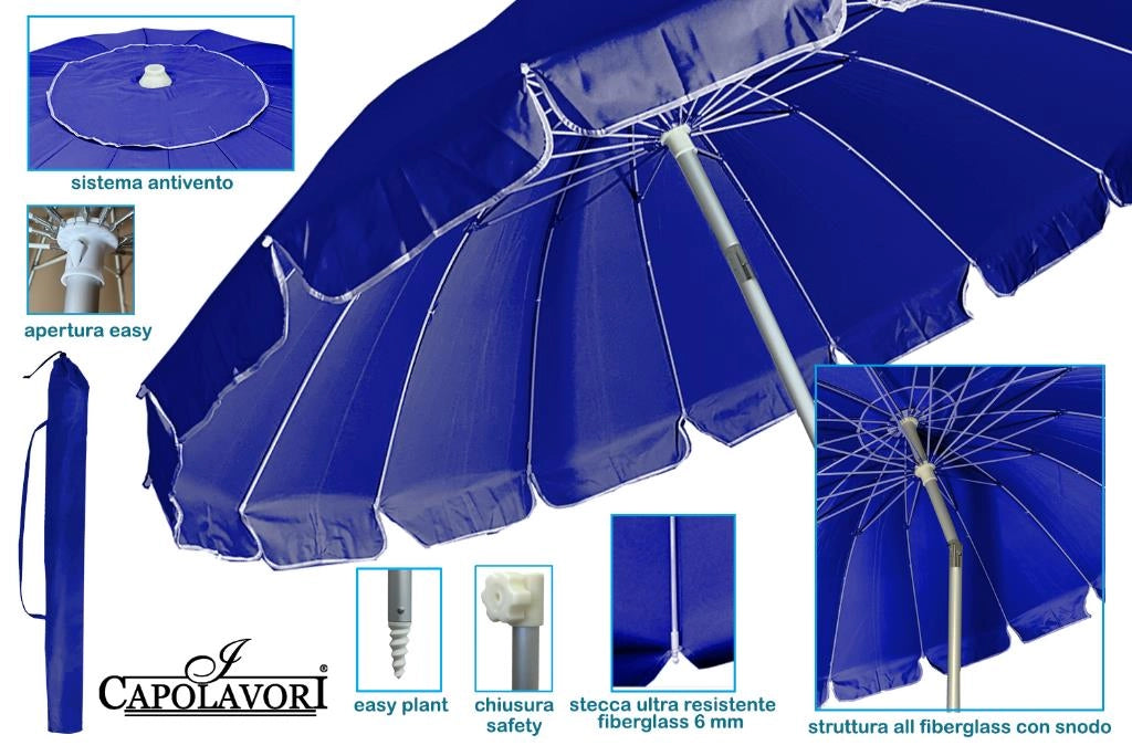 Ombrellone Mare Spiaggia Luxury Struttura in Alluminio Blu 220 cm