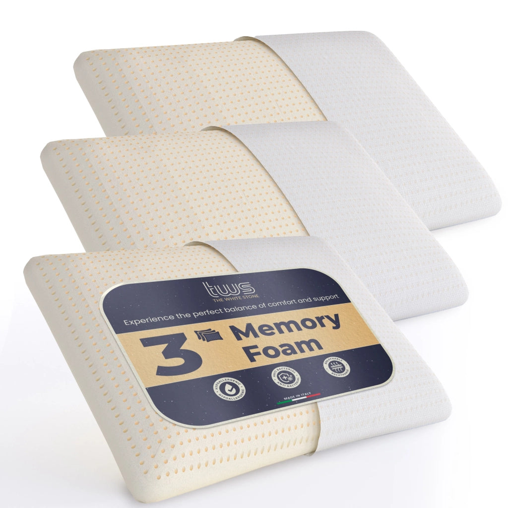 Set da 3 Guanciali Memory Foam 40 x 70 cm | Altezza 11 cm | Cuscini Cervicale Ipoallergenici, Ergonomici e Traspiranti | Funzione Antisoffoco e Rinfrescante