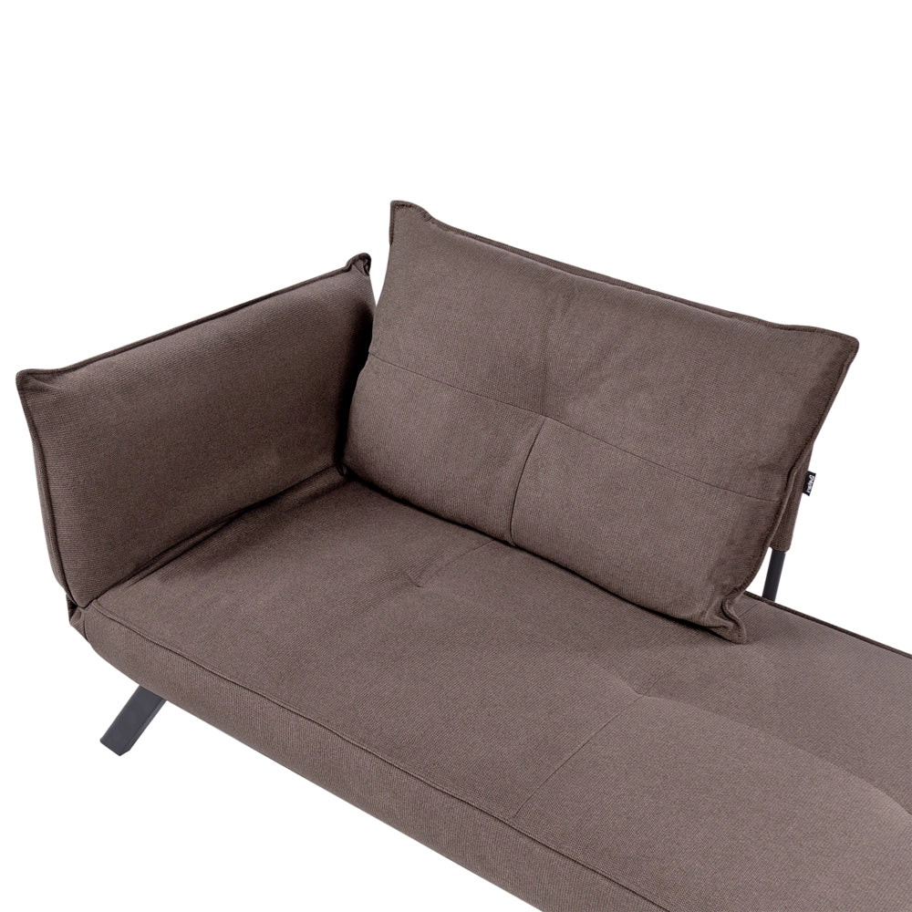 Chaise longue sinistra in tessuto marrone con schienale regolabile e funzione letto con cuscino idrorepellente