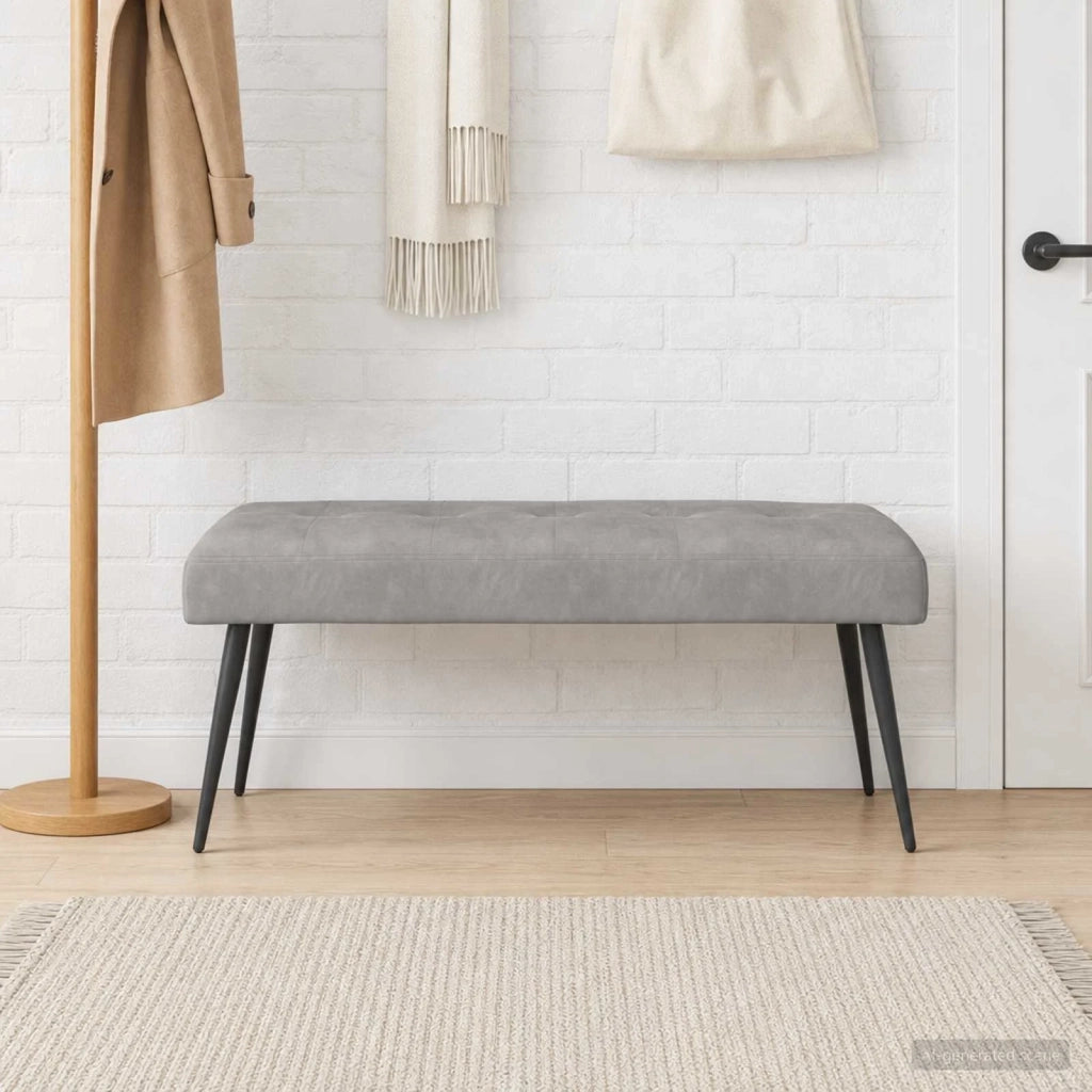 Panchina con bottoni imbottiti Grigio Chiaro 110 x 40 x 46 cm 42038529