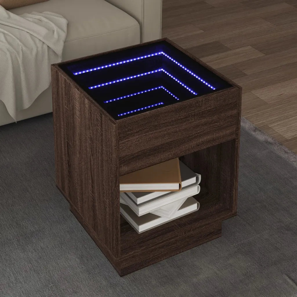 vidaXL Tavolino da Salotto con LED Infinity Rovere Marrone 40x40x50 cm