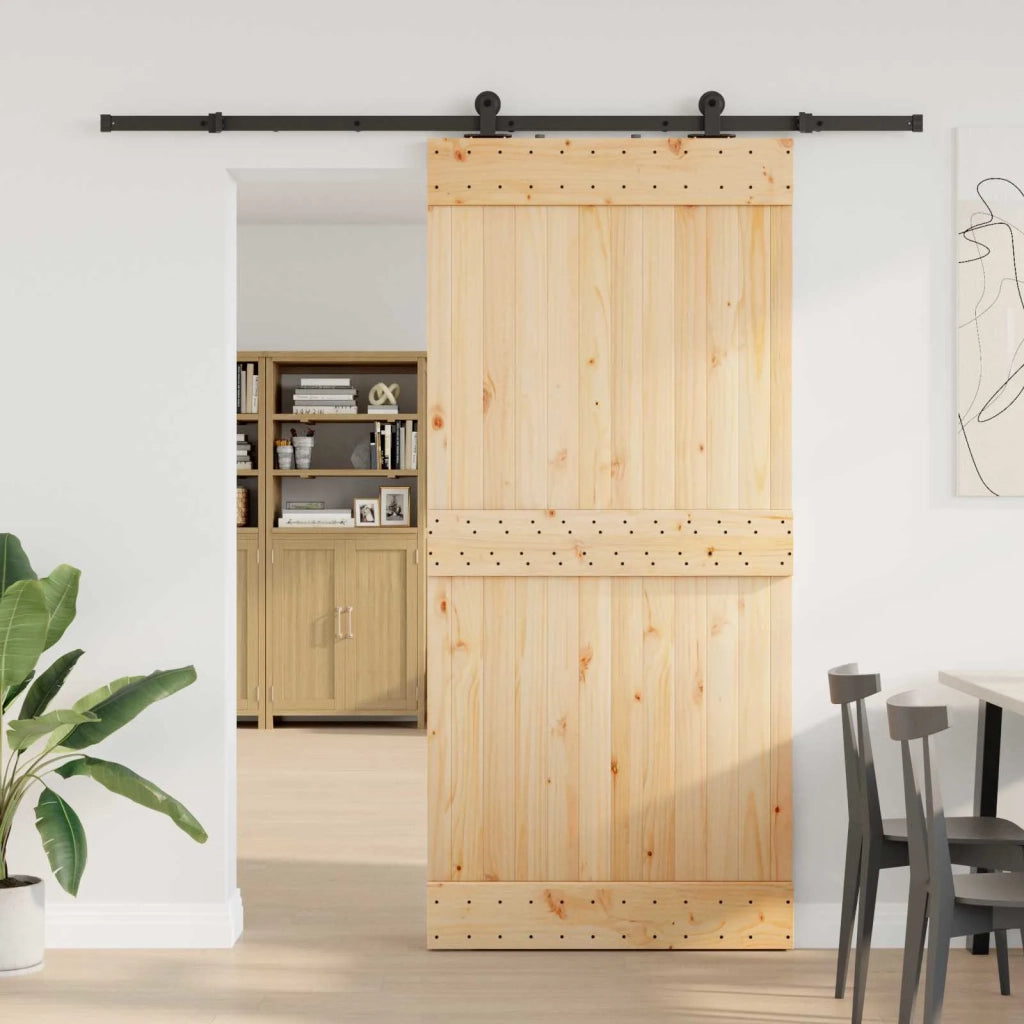 Porta scorrevole NARVIK Naturale e Nero 95 x 210 cm (213,5 cm)