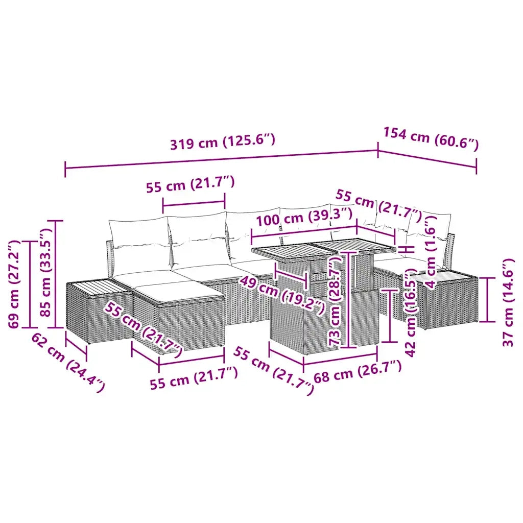 Set da Pranzo per Giardino con cuscino 8 pcs Grigio e Marrone 3350091
