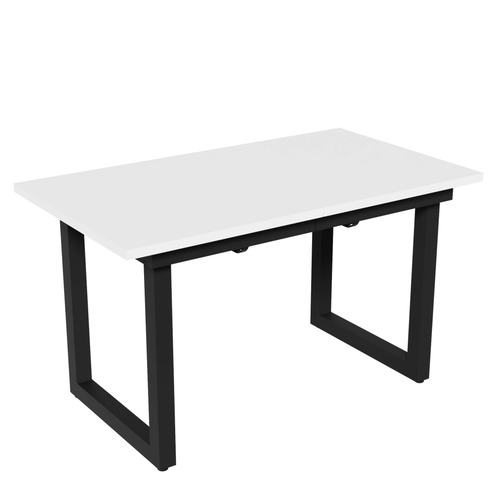 Tavolo allungabile in MDF con struttura in acciaio, stile industriale, per sala da pranzo, bianco e nero, 140 × 80 × 75 cm