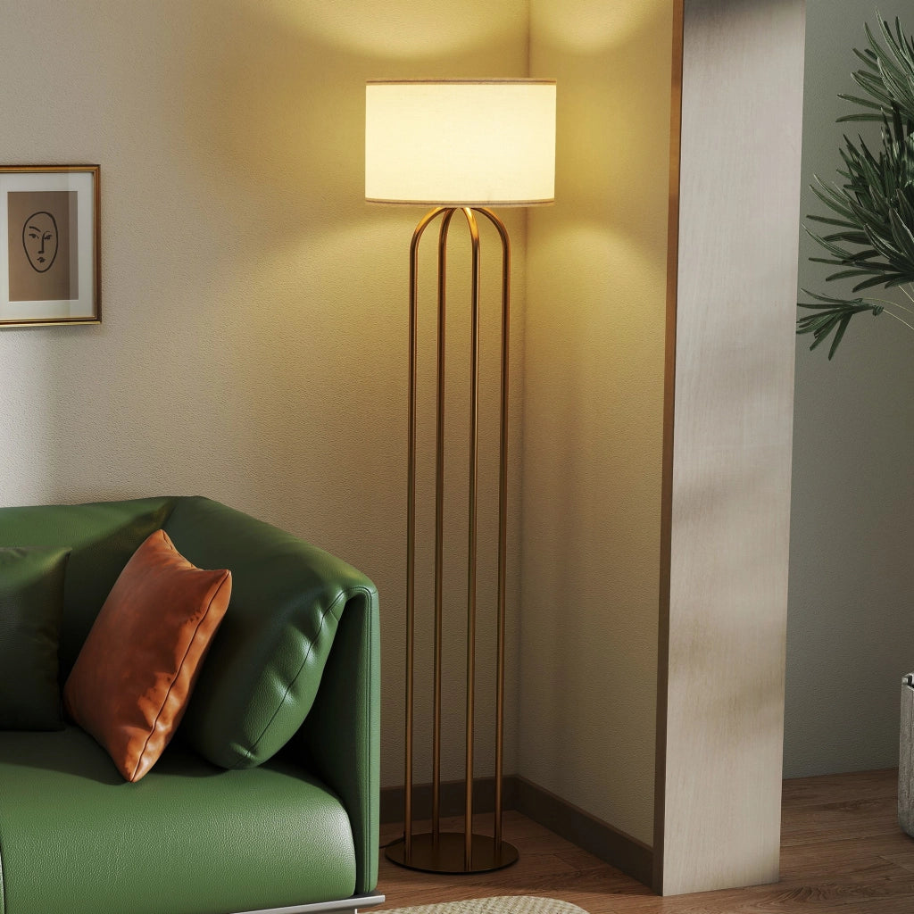 Lampada da Terra con Paralume in Lino ¨C Xylo ¨C ? 38 x 161 cm Oro e Beige