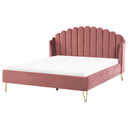 Letto con rete in velluto rosa 180 x 200 cm gambe in metallo testata retro capitonné